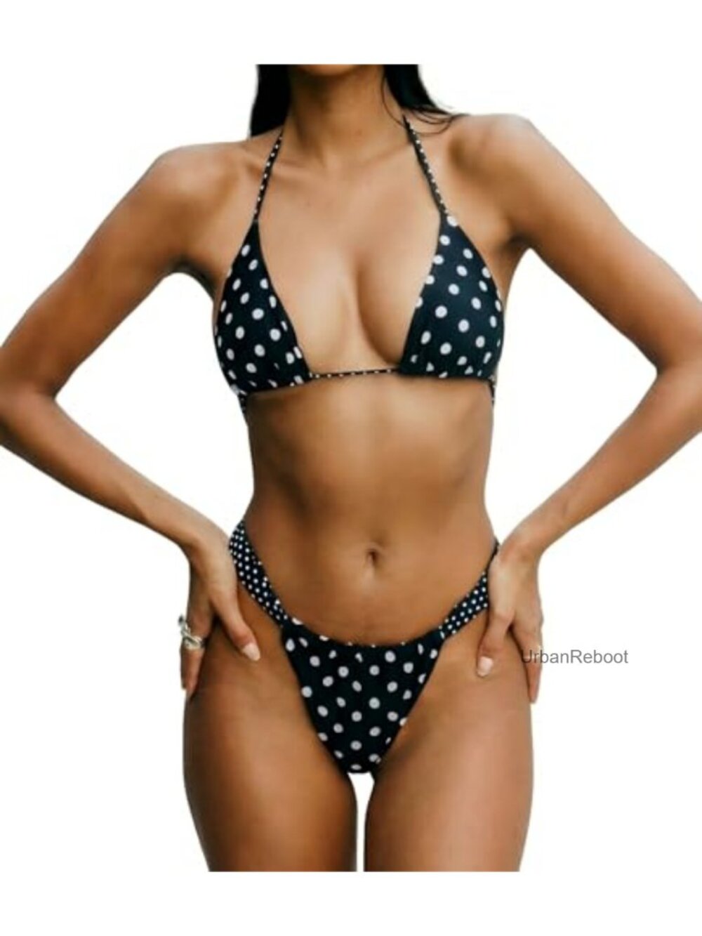 2 Piece Polka Dot Bikini Set Halter Triangle High Cut Swimsuit
